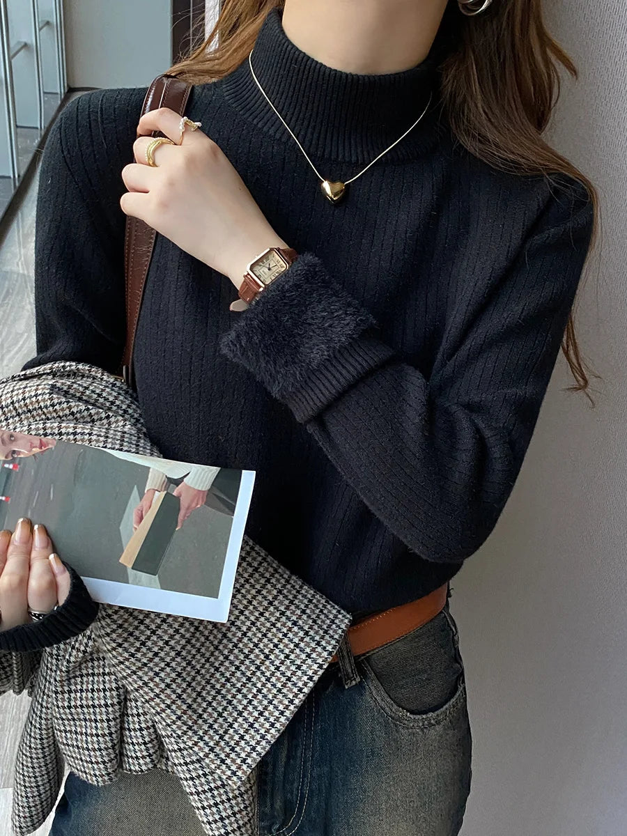 Suéter feminino de gola alta inverno 2025