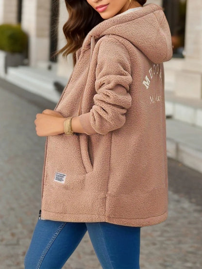Casaco de lã grossa com capuz feminino, casaco de inverno moderno e novo estilo