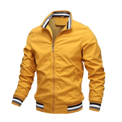 Jaqueta masculina casual com zíper e gola alta para outono e inverno