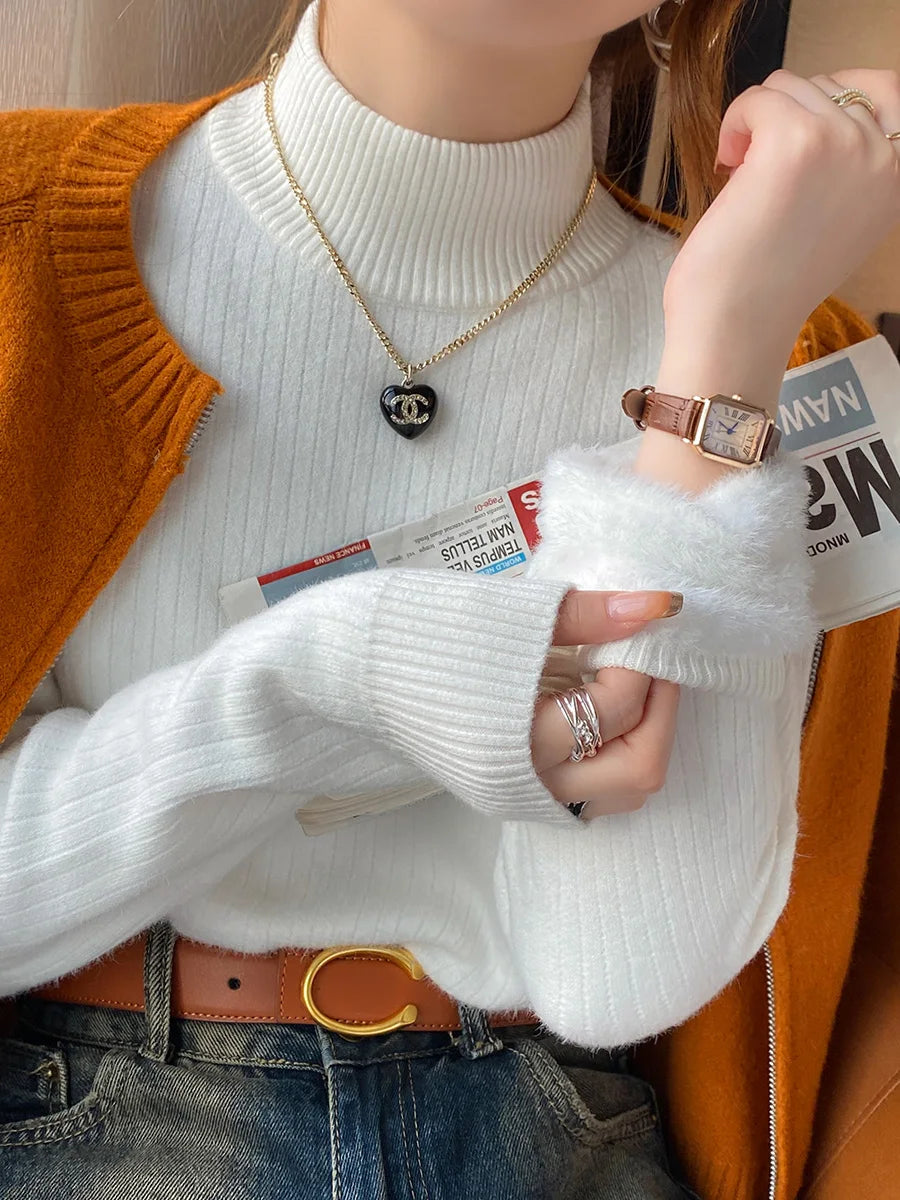 Suéter feminino de gola alta inverno 2025