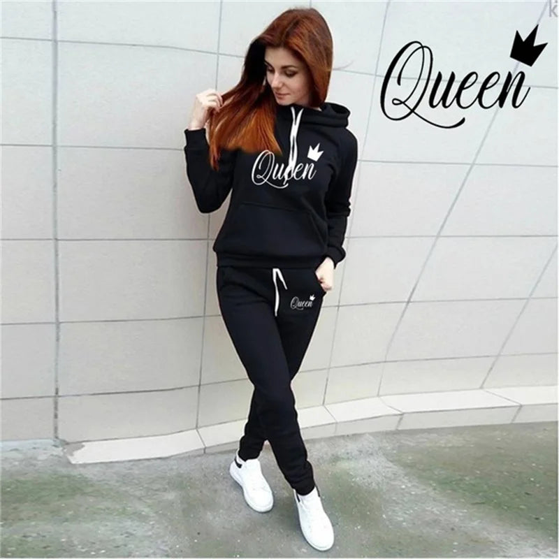 Terno esportivo feminino com estampa QUEEN de 2 peças