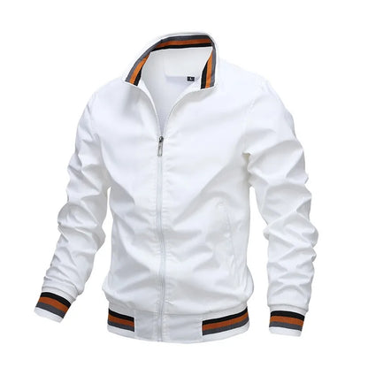 Jaqueta masculina casual com zíper e gola alta para outono e inverno