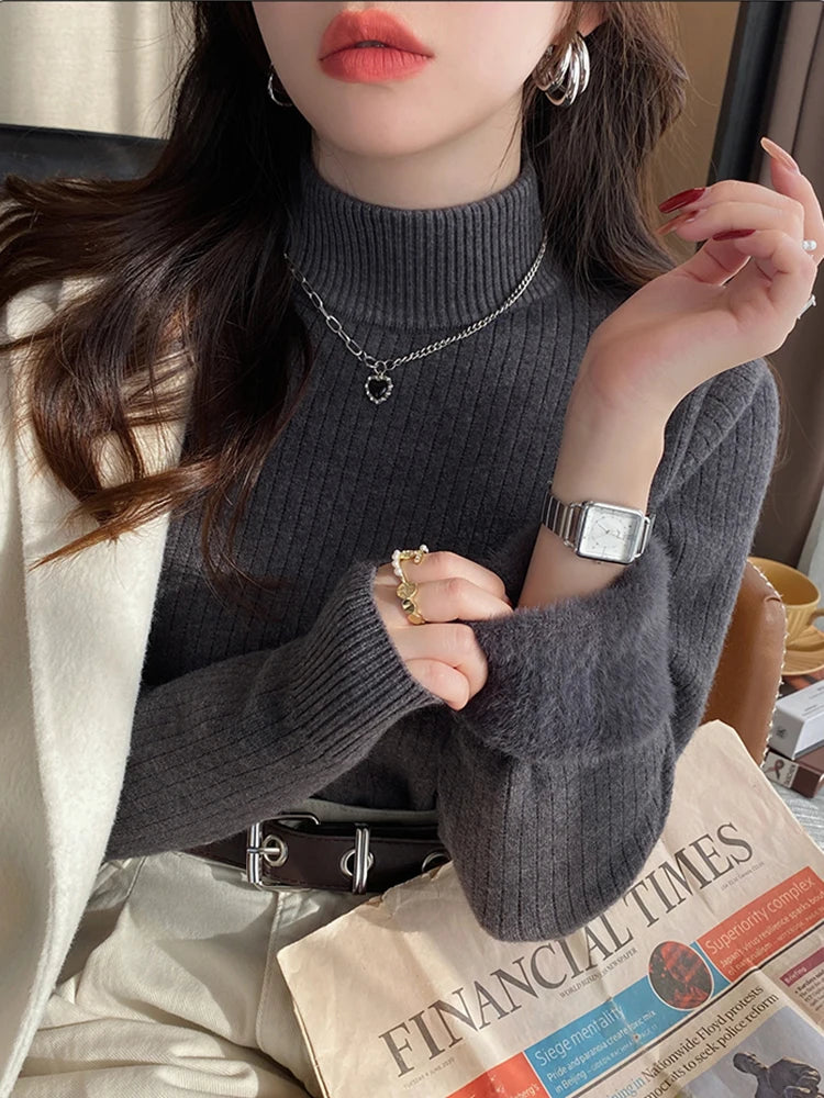 Suéter feminino de gola alta inverno 2025