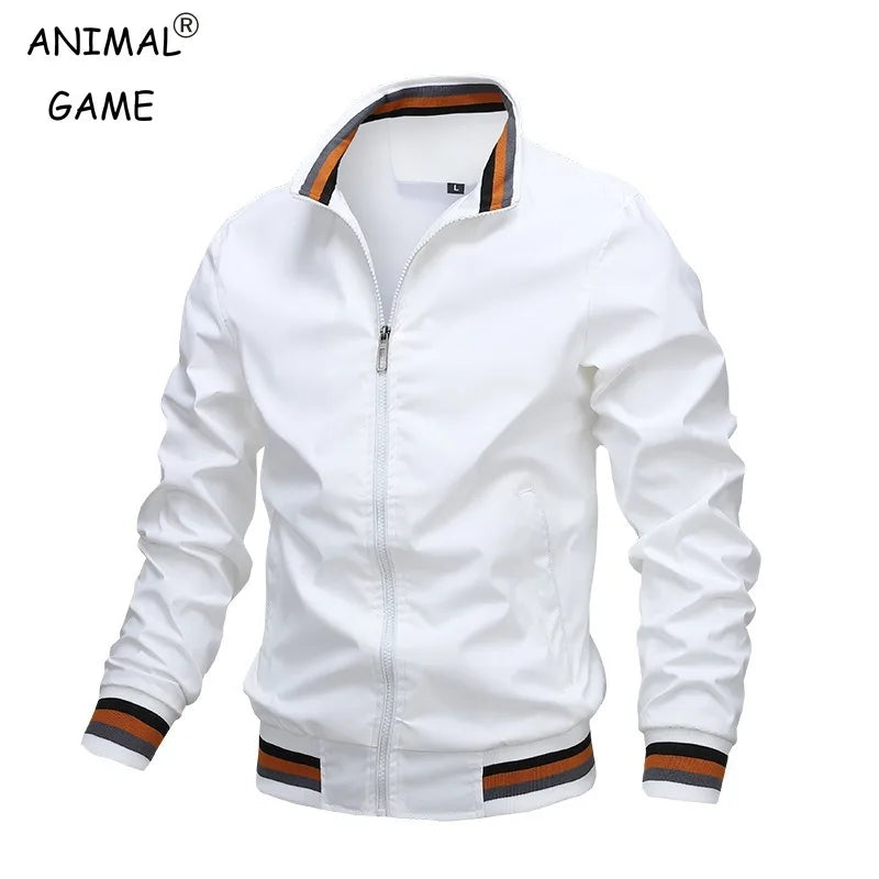 Jaqueta masculina casual com zíper e gola alta para outono e inverno