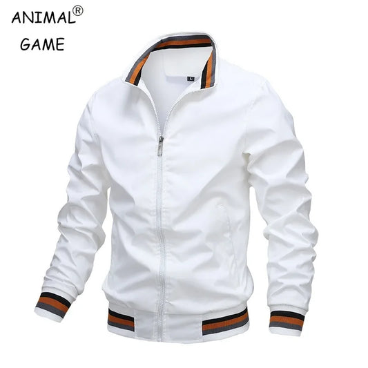 Jaqueta masculina casual com zíper e gola alta para outono e inverno