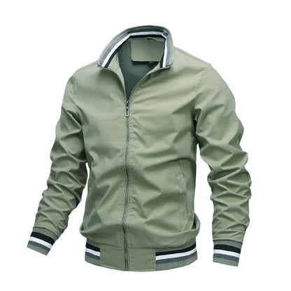 Jaqueta masculina casual com zíper e gola alta para outono e inverno