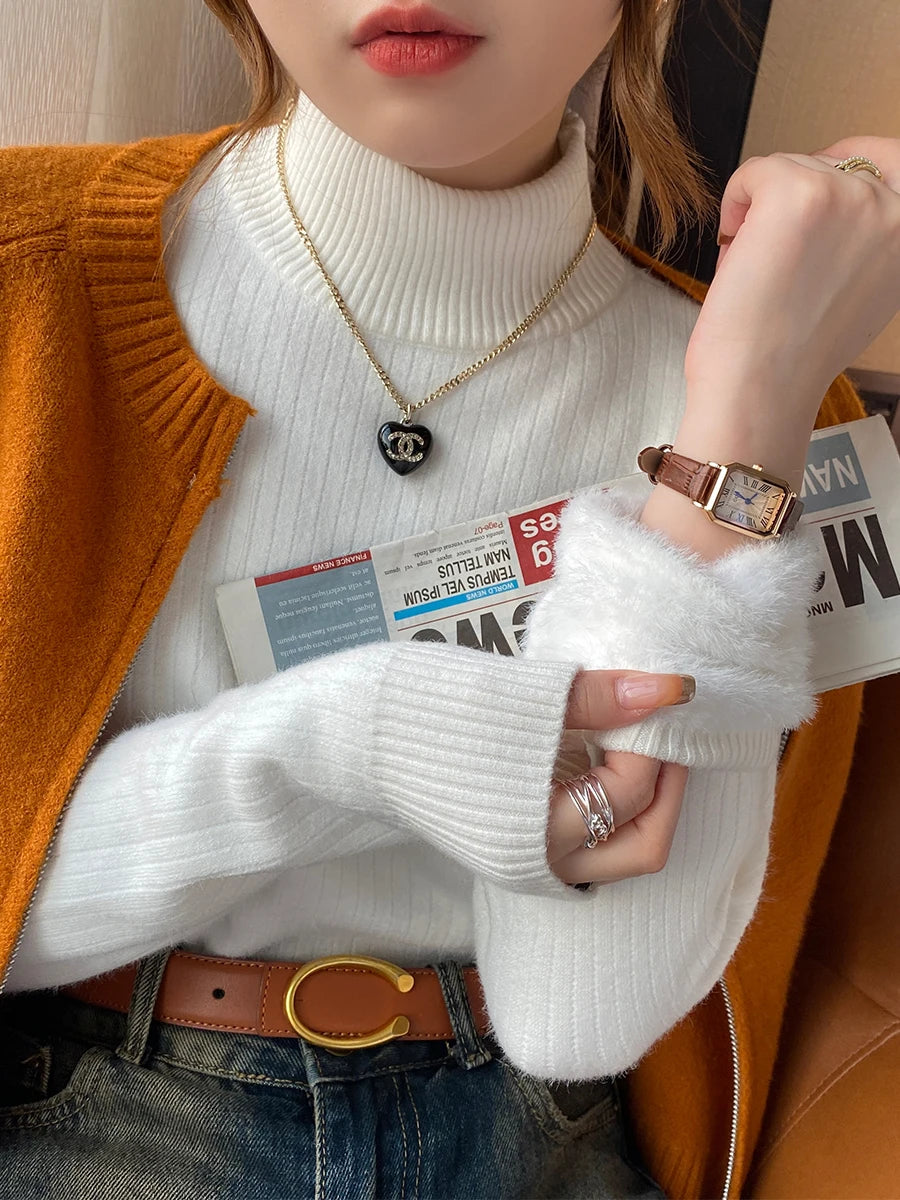 Suéter feminino de gola alta inverno 2025