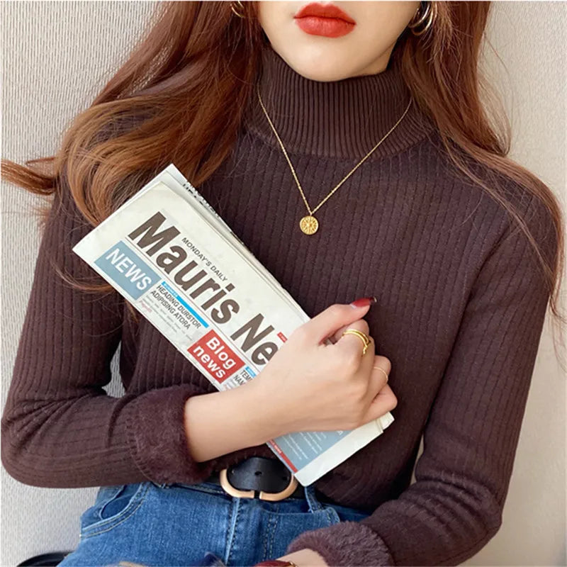 Suéter feminino de gola alta inverno 2025