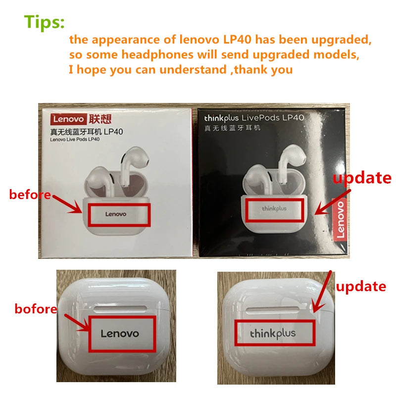 Fones de ouvido sem fio originais Lenovo