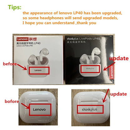 Fones de ouvido sem fio originais Lenovo