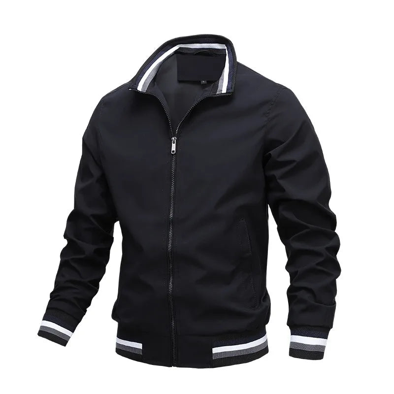 Jaqueta masculina casual com zíper e gola alta para outono e inverno