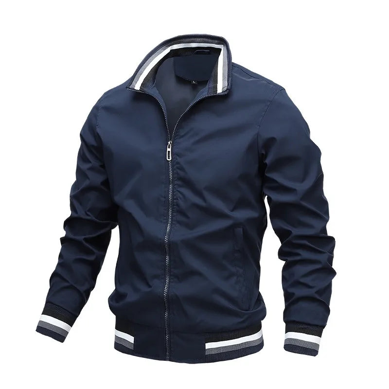 Jaqueta masculina casual com zíper e gola alta para outono e inverno