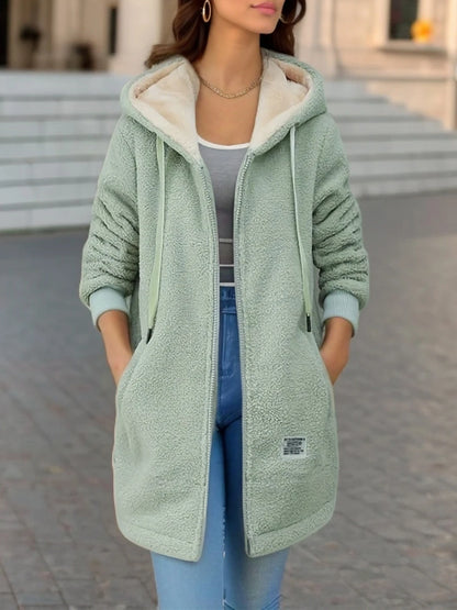 Casaco de lã grossa com capuz feminino, casaco de inverno moderno e novo estilo